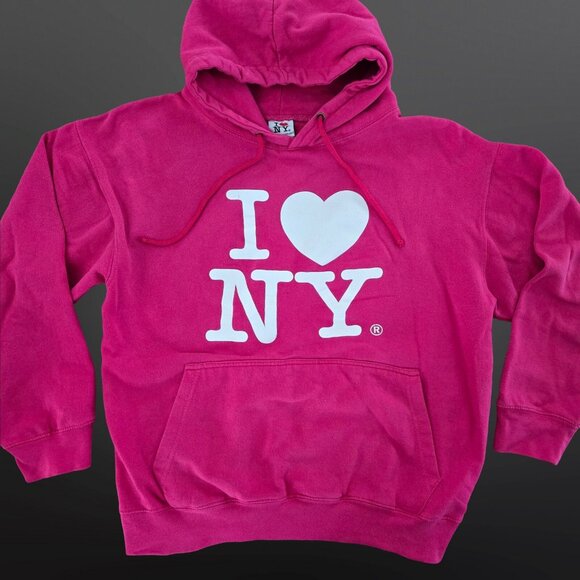 Vintage Y2K I Love NY New York Hoodie Pink Size S Pullover Sweatshirt  Licenced - Picture 1 of 7